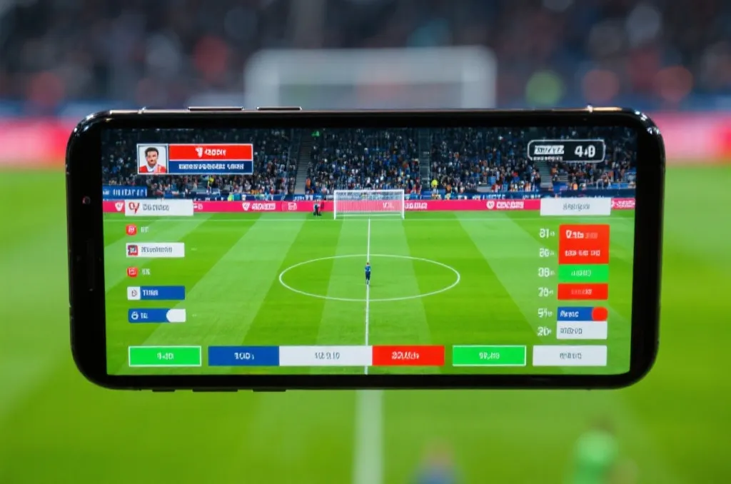 modern smartphone displaying high definition soccer broadcast with live stats overlay